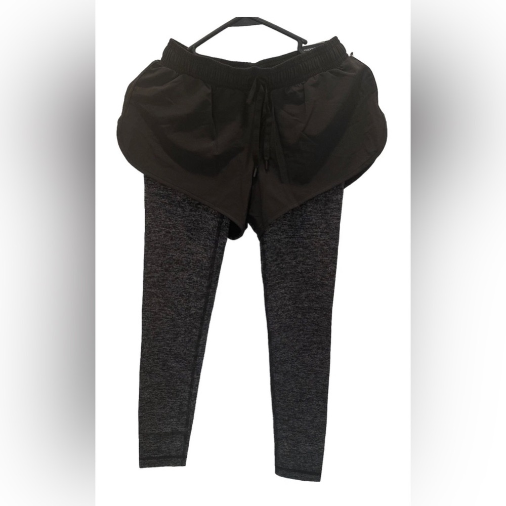 Victoria’s Secret VSX Black Shorts Over Gray Marled Tight